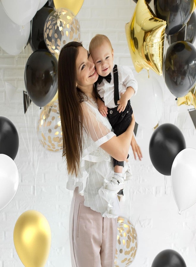 Janinus Black Gold Balloons - 12 Inch Metallic Gold Black White Confetti Balloons New Year Eve Balloons for Birthday Wedding Graduation New Years Anniversary Party Decorations - Image 5